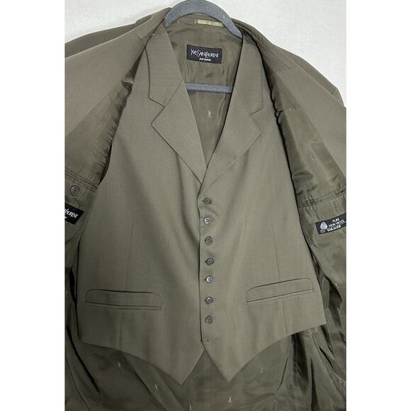 VTG Yves Saint Laurent 3 PC Suit Mens Brown Jacket Vest 54R Pants 36x27 YSL EUC - Picture 8 of 14